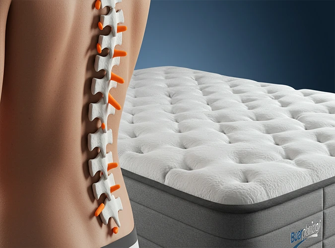 تصویر نزدیک از ستون فقرات روی تشک، نشان‌دهنده تراز و پشتیبانی مناسب
