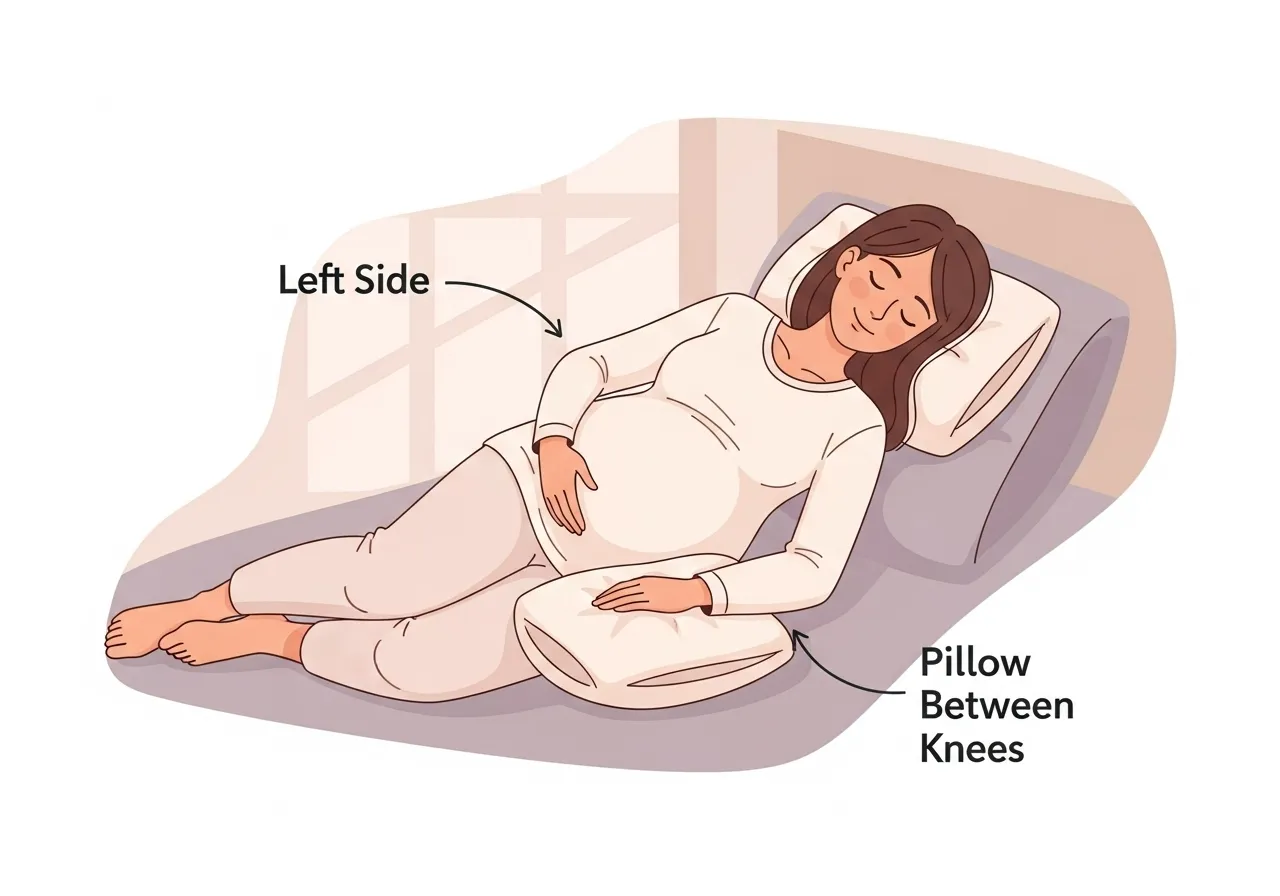 خواب راحت در دوران بارداری: راهنمای انتخاب تشک و بالش مناسب برای مادران آینده 4 تصویر وضعیتهای توصیه شده برای خواب زن باردار به پهلوی چپ