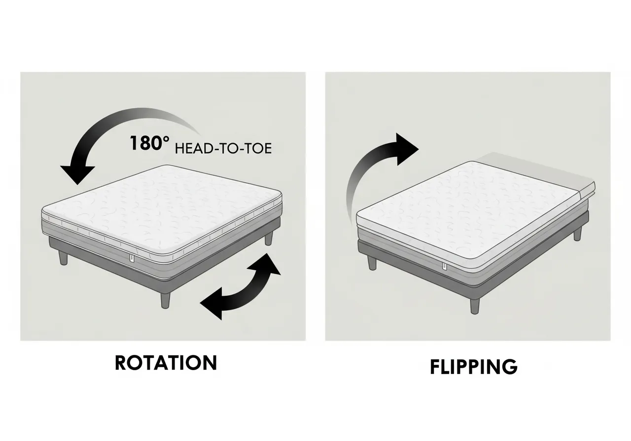 چگونه از تشک خود به درستی نگهداری کنیم تا عمر آن 10 سال بیشتر شود؟ 2 تصویر آموزشی تفاوت چرخاندن سروته و برگرداندن کامل تشک