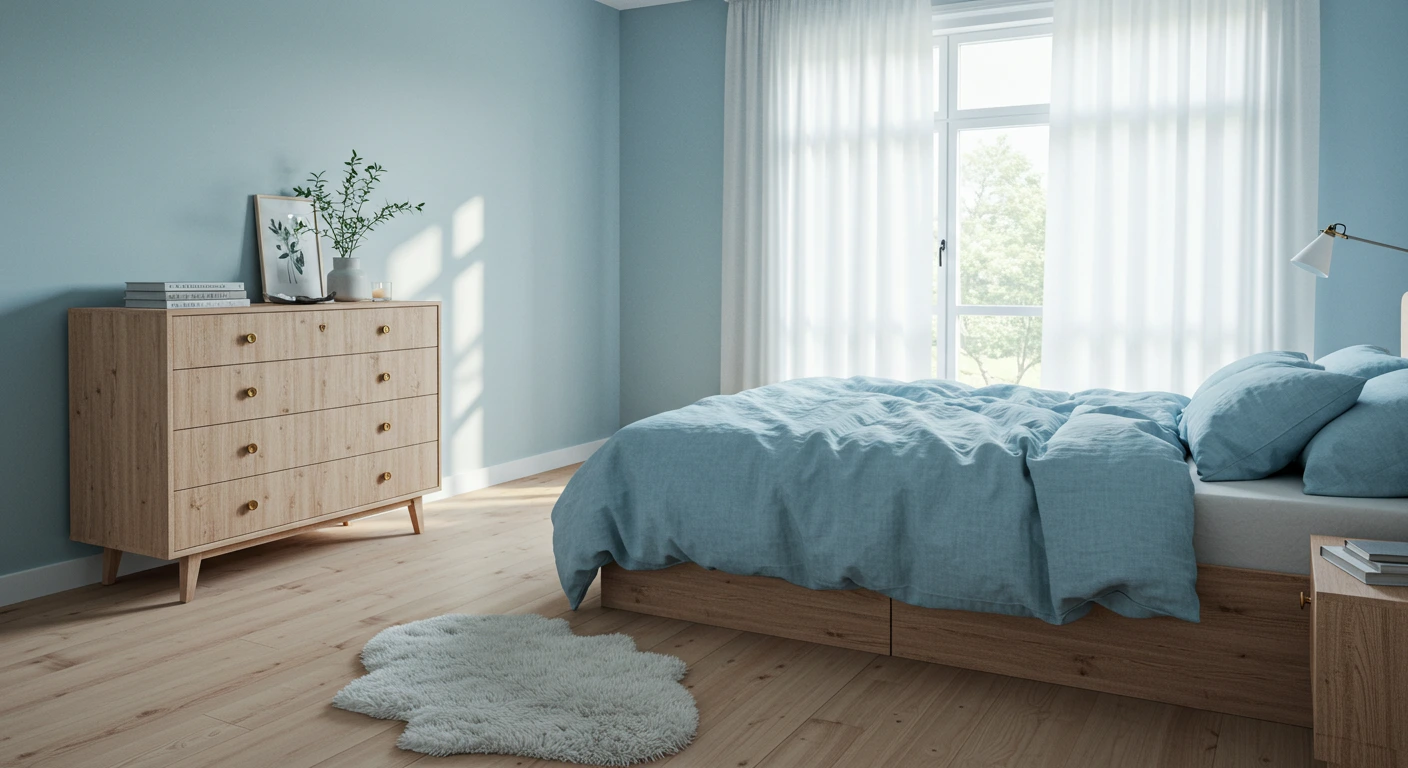 راهنمای جامع چیدمان فنگشویی اتاق خواب: چگونه با انرژی مثبت، خوابی عمیقتر داشته باشیم؟ 4 دکوراسیون اتاق خواب با پالت رنگی آرام و هماهنگ از آبی ملایم و چوب طبیعی