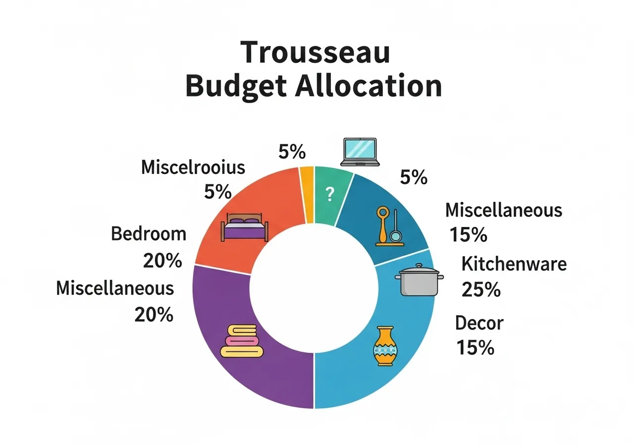 راهنمای کامل مدیریت هزینه و بودجهبندی جهیزیه: چگونه خریدی هوشمندانه داشته باشیم؟ 3 اینفوگرافیک نمودار دایرهای، نمایشگر تخصیص بودجه جهیزیه به دستهبندیهای مختلف
